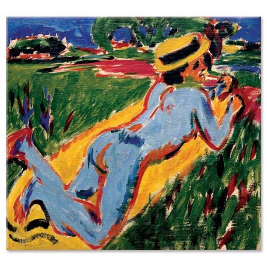 Ernst Ludwig Kirchner - Reclining Blue Nude in a Straw Hat, 1909