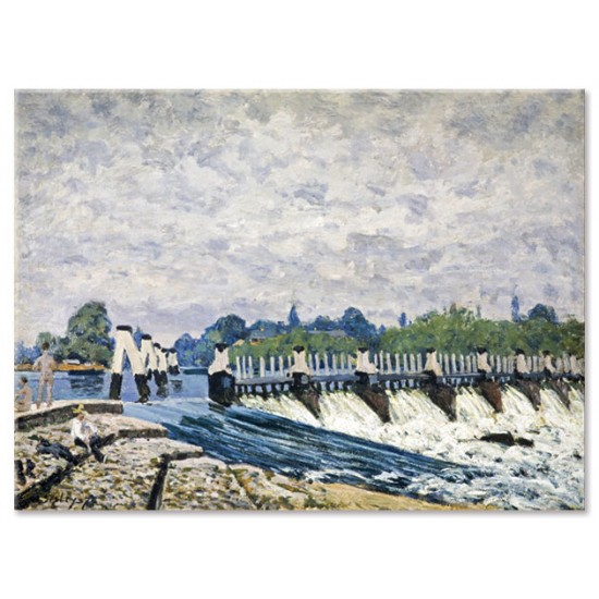 סכר מולסיי בהמפטון קורט, בוקר - Alfred Sisley