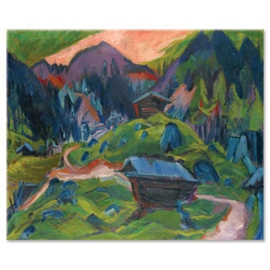 Ernst Ludwig Kirchner - Kummeralp Mountain and Two Sheds, 1920