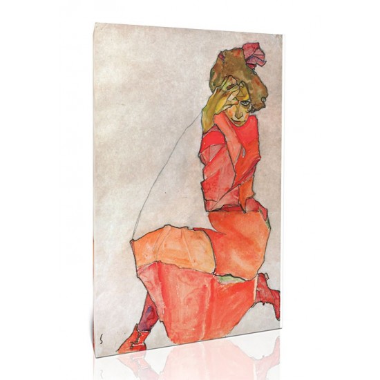 אישה כורעת בשמלה כתומה-אדומה -  אגון שילה