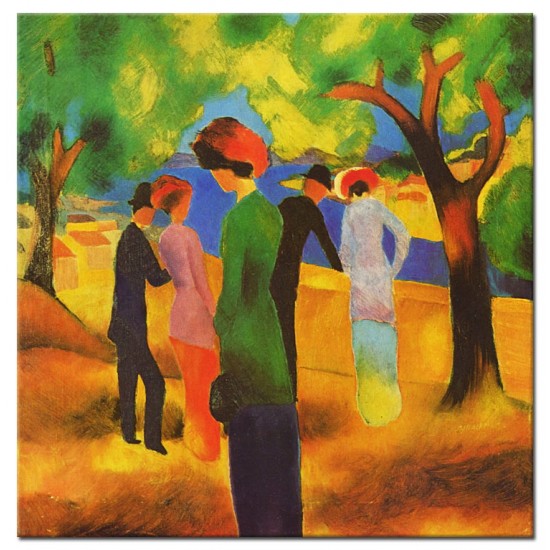 אישה במעיל ירוק - August Macke