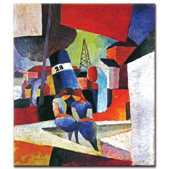 תמונת נמל עם ילדים על החומה - August Macke