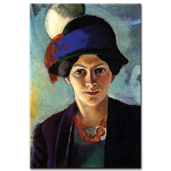 אשת האמן עם כובע - August Macke