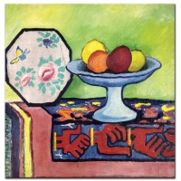 טבע דומם עם תפוחים ומניפה יפנית