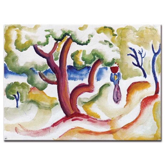 אישה עם כד תחת עצים - August Macke