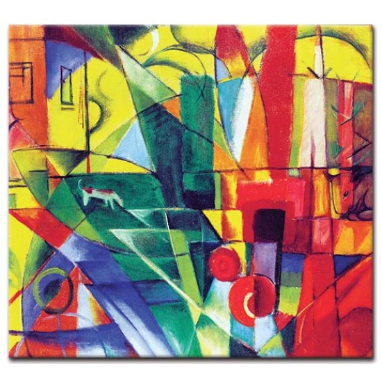 נוף עם בית, כלב ובקר - Franz Marc