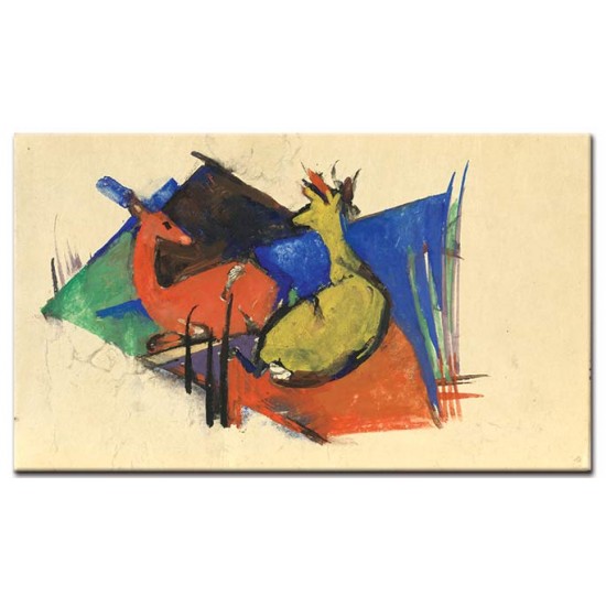 שני צבאים שוכבים - Franz Marc