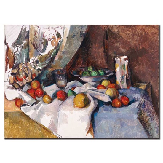 טבע דומם, בקבוק, ספל ופירות - Paul Cézanne