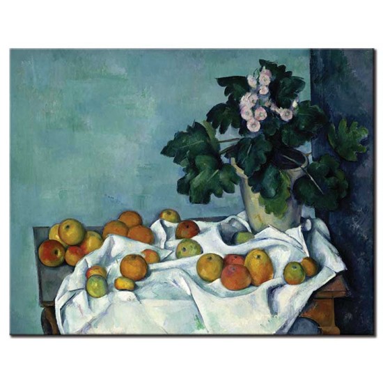 טבע דומם, תפוחים ועציץ רקפות - Paul Cézanne